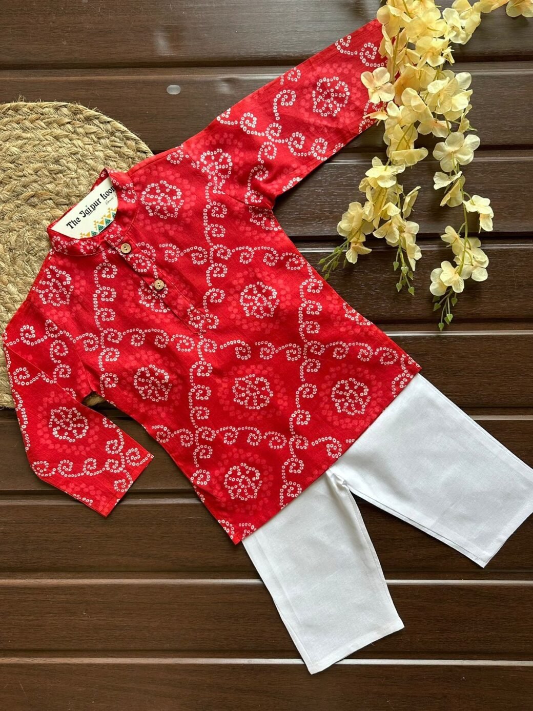 boys red bandej kurta set for daily wear